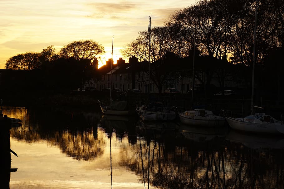 faversham, kent, creek, river, boat, sunset, water, nautical vessel HD wallpaper