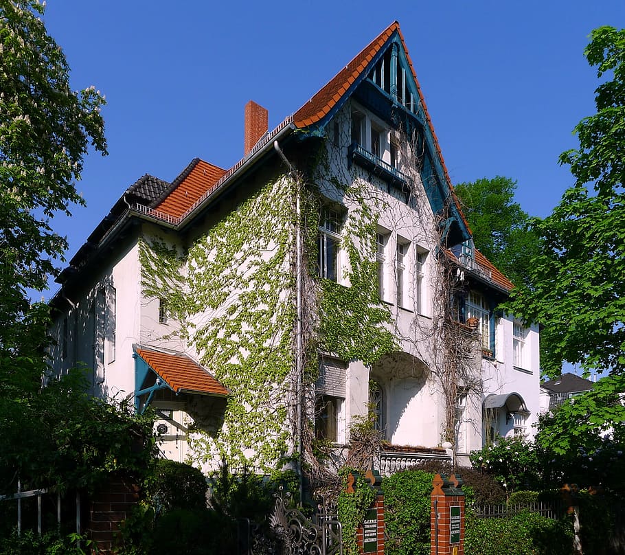 House, Ivy, Sky, Clouds, Architecture, home, beautiful, trees HD wallpaper