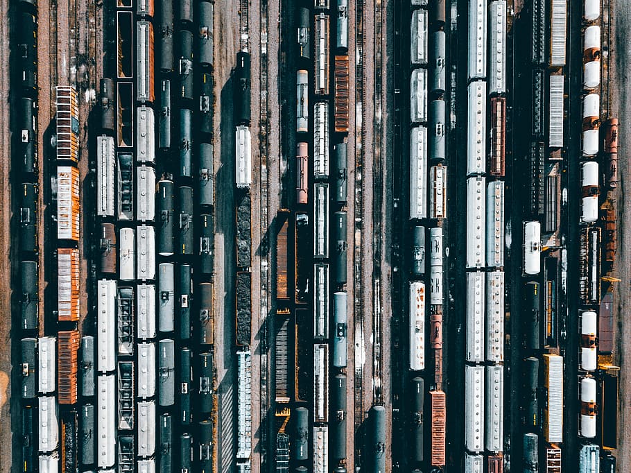 high-angle photo of trains, aerial view photography of trains HD wallpaper