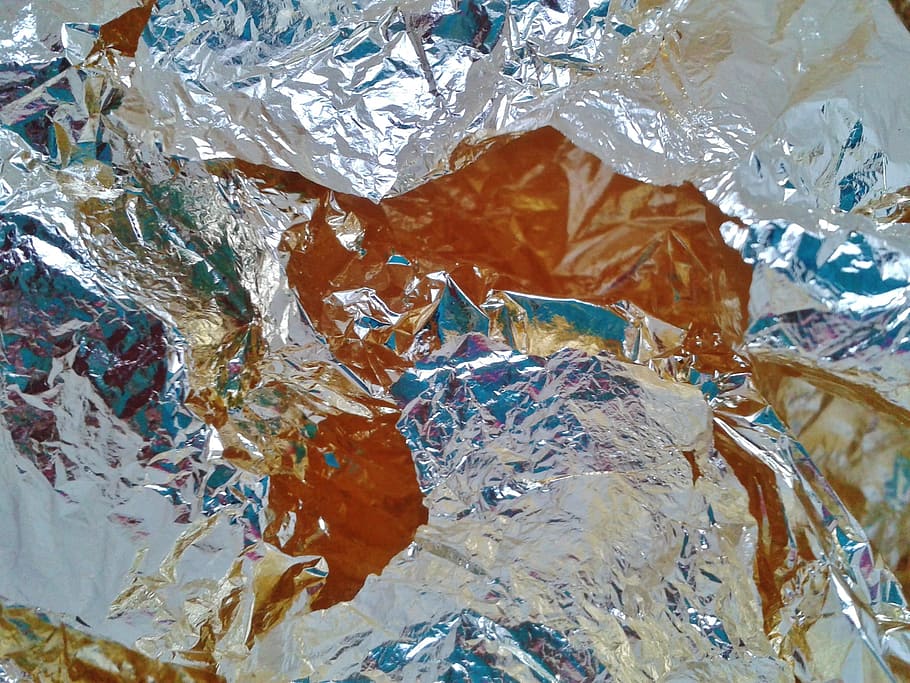 silver packaging foil, Aluminum Foil, Gold Foil, background, golden