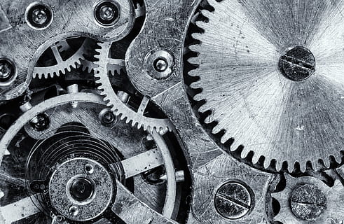 gray mechanical parts, macro, focus, cogwheel, gear, engine HD wallpaper