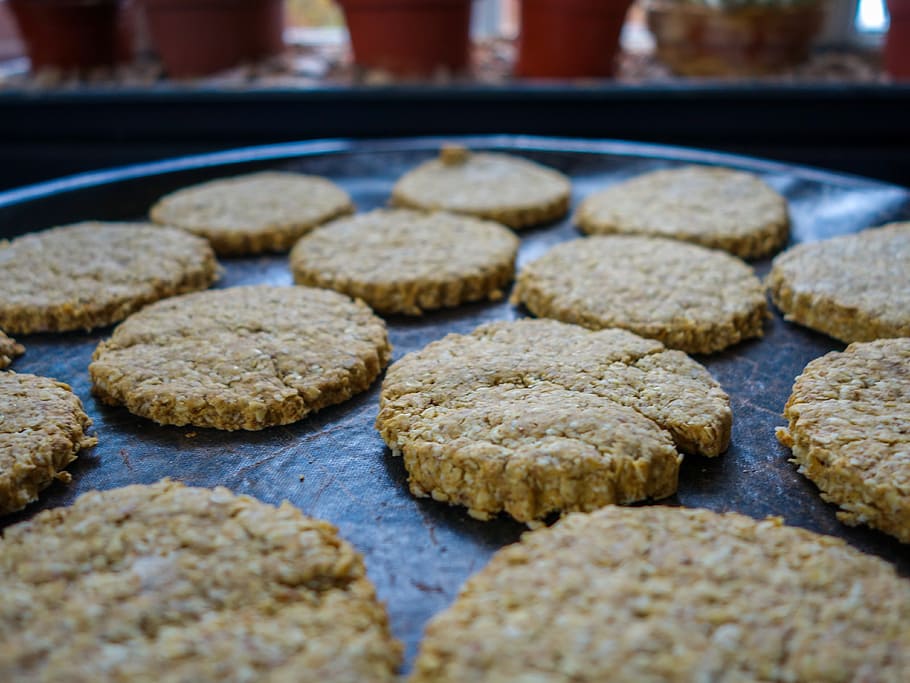 patties on top of black cooking pan, bakery, biscuit, oat, sweet HD wallpaper