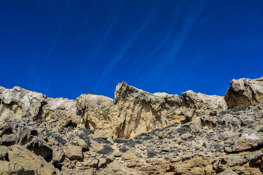 cliff, rock, sky, clouds, strange, nature, cavo greko, cyprus HD wallpaper