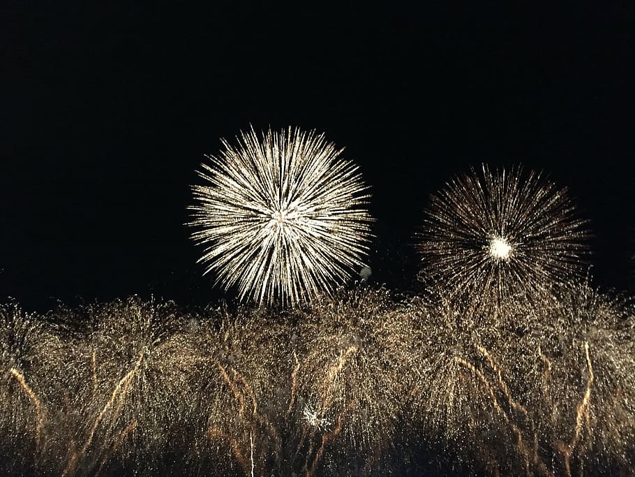 fireworks display at night, explosion, new, year, eve, celebration HD wallpaper