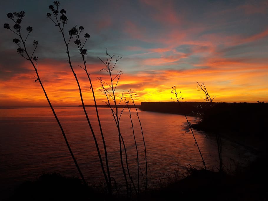 sunset, algarve, shadow, sea, flame sky, coast, water, scenics - nature HD wallpaper
