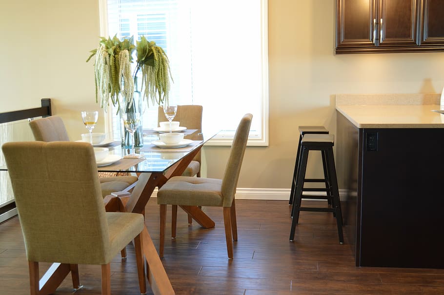 dining table setting, dining room, kitchen, chairs, house, home HD wallpaper