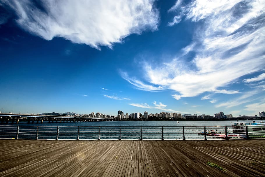 landscape photo of a body of water and blue sky, Seoul, Cloud HD wallpaper
