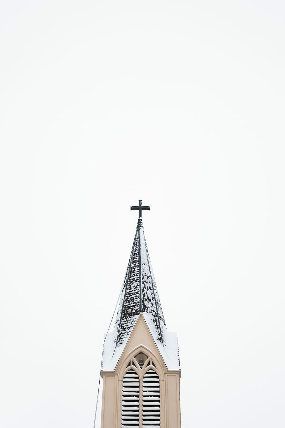 beige and white church tower with cross, photo of cathedral, spire HD wallpaper