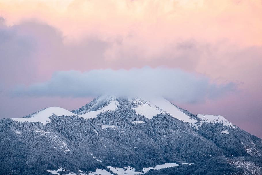 landscape photography of mountain, bird's eye photography of clouds covering the peak of mountain HD wallpaper