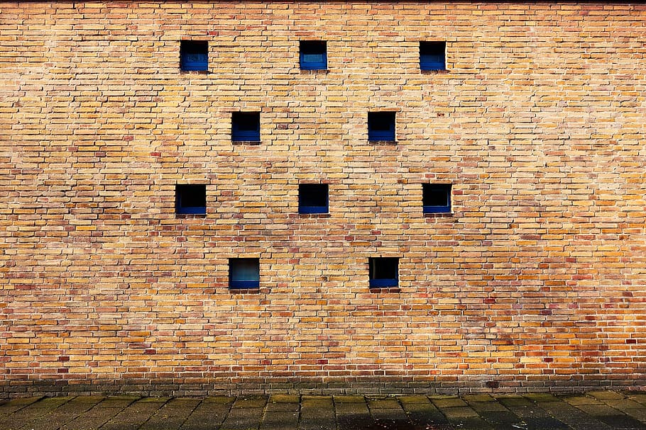 wall, brick wall, window, tiny window, ten windows, design HD wallpaper