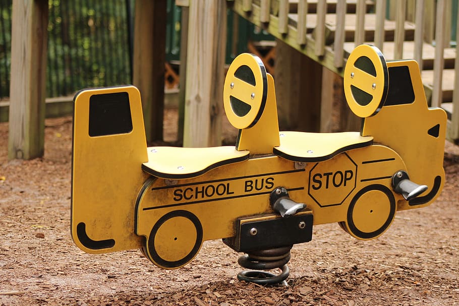 yellow wooden school bus garden decor, playground, transportation, HD wallpaper