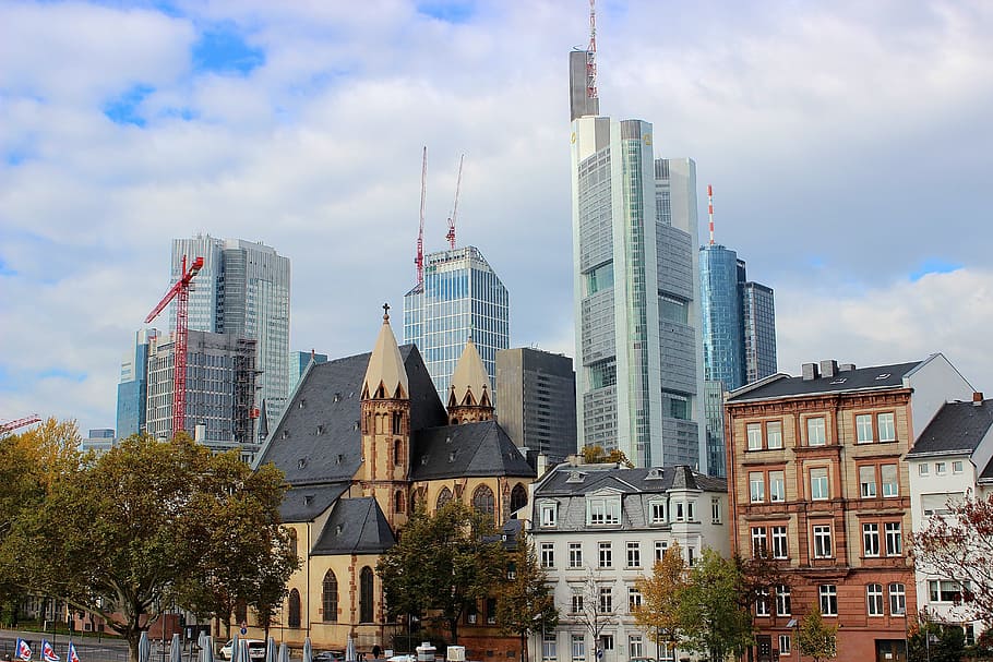 brown and gray buildings during daytime, Frankfurt, Skyline, Mainhattan, HD wallpaper