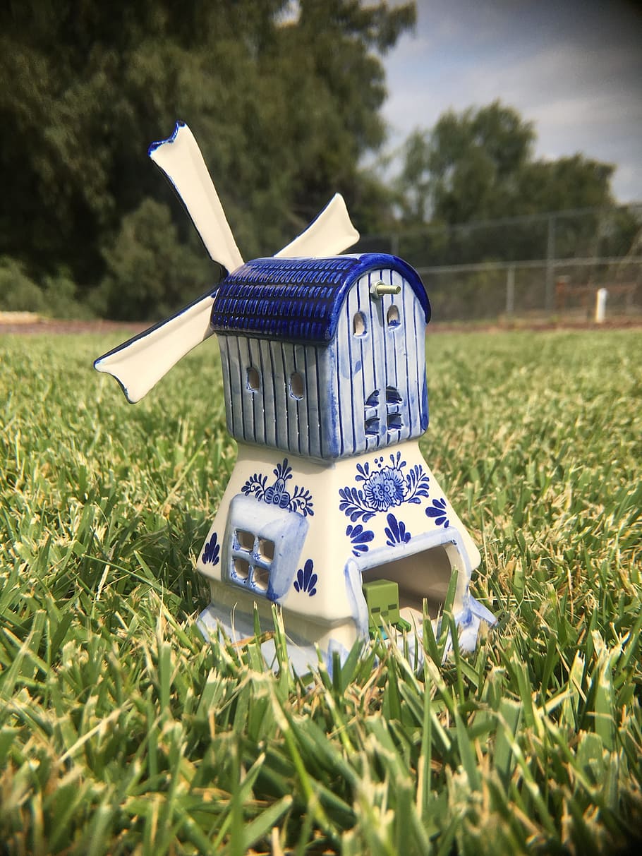 zombie, windmill, blue, grass, outdoor, perspective, european HD wallpaper