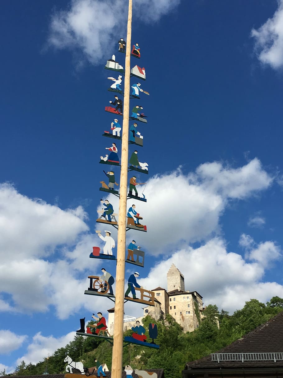 maypole, kipfenberg, tradition, bavaria, sky, architecture HD wallpaper