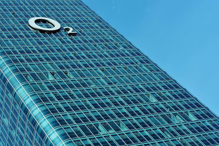 O2 signage, munich, building, moosach, modern, metal, facade HD wallpaper