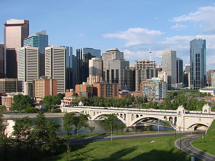 gray and brown high-rise buildings, calgary, canada, downtown HD wallpaper