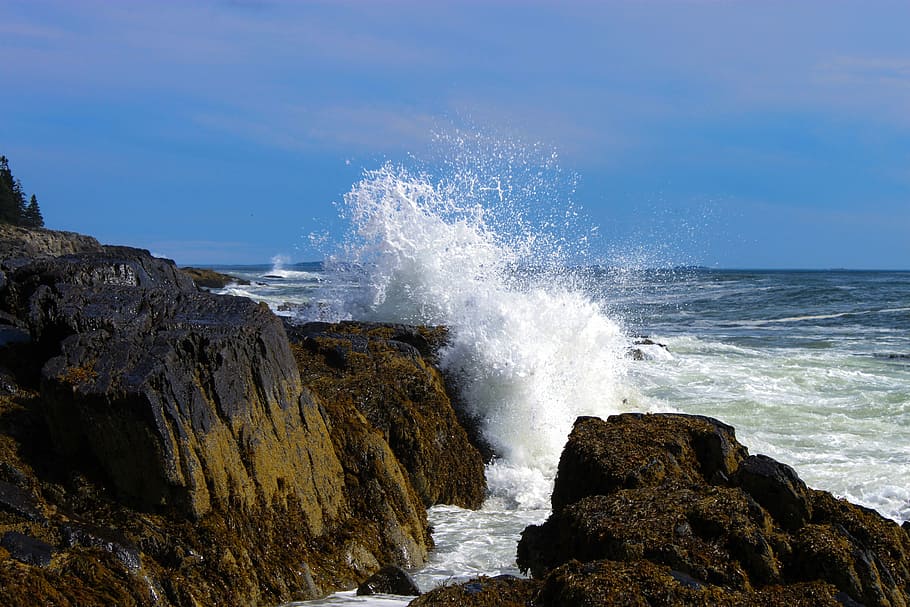 Ocean Spray, Rocks, Coast, Water, seaside, atlantic, seascape HD wallpaper