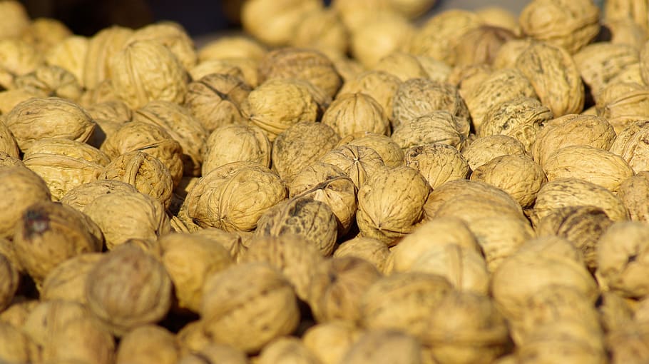 nuts, walnut, fruit, market, shells, food and drink, large group of objects HD wallpaper