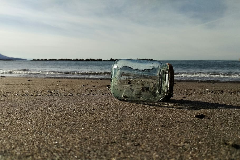 Sky, Cloud, Sea, Beach, Beach, Glass, Glass, Bottle, jetsam HD wallpaper