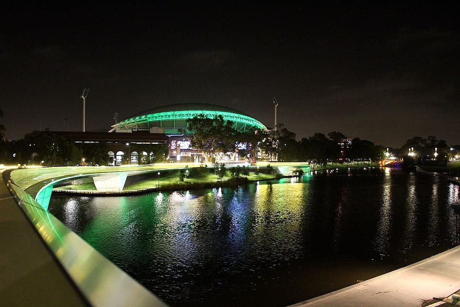 Bridge, Night Sky, Oval, illuminated, reflection, architecture HD wallpaper
