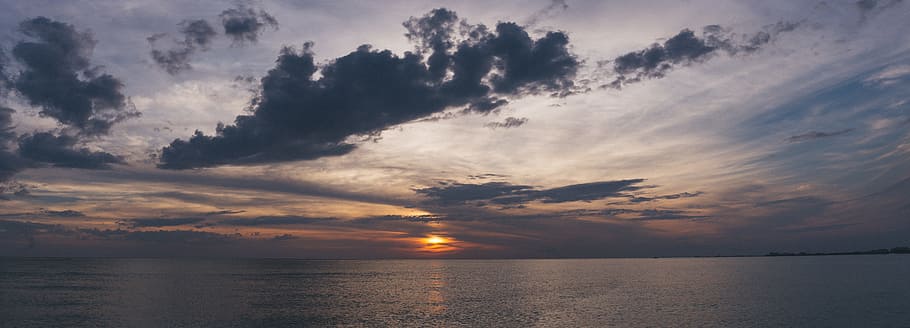 sea, dawn, nature, sky, clouds, dark, evening, ocean, outdoors HD wallpaper