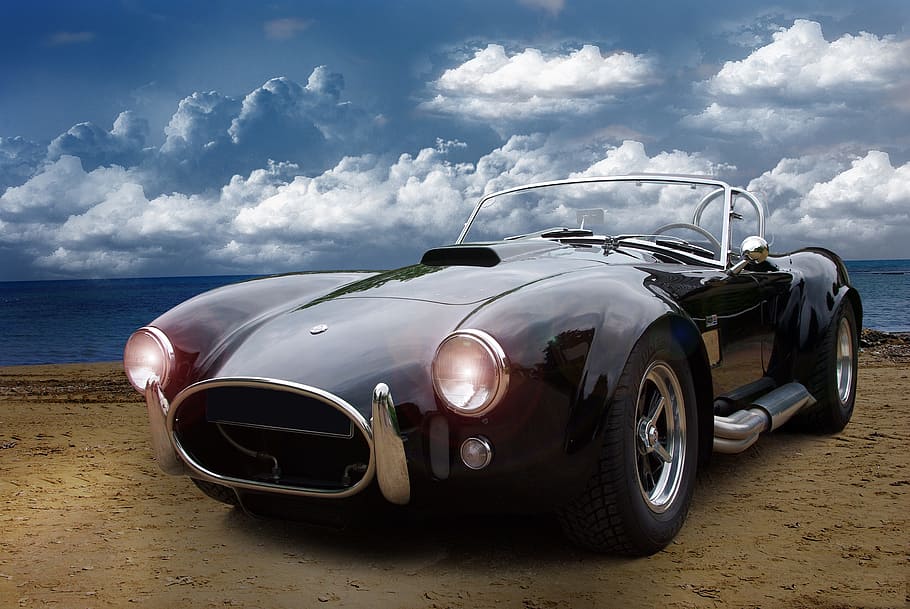 black convertible car under the cloudy sky, auto, oldtimer HD wallpaper