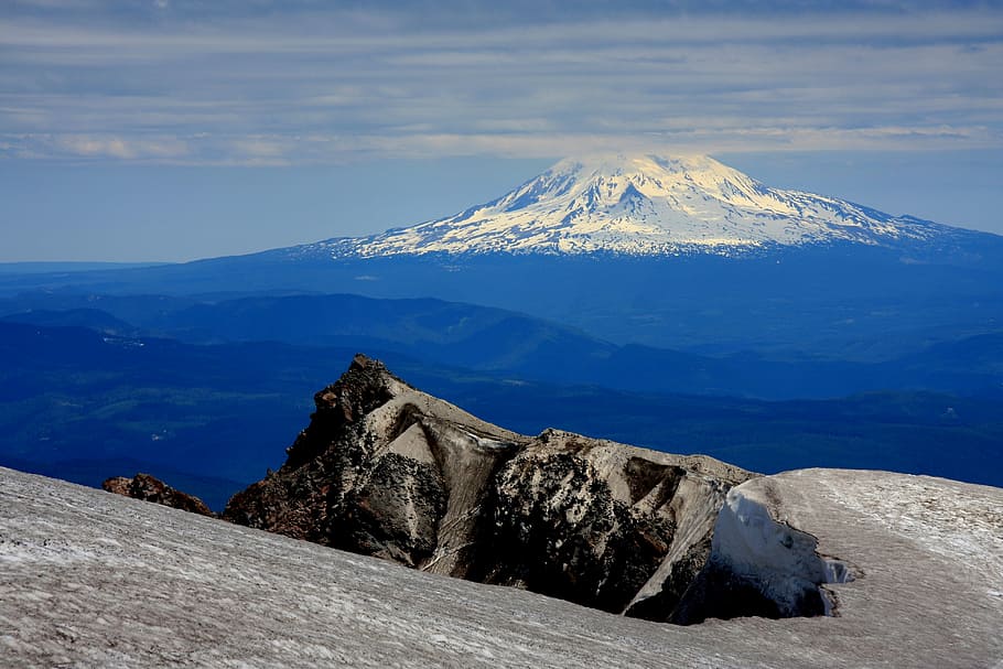 mountains, snow, clouds, volcano, mt, adams, landscape, washington HD wallpaper