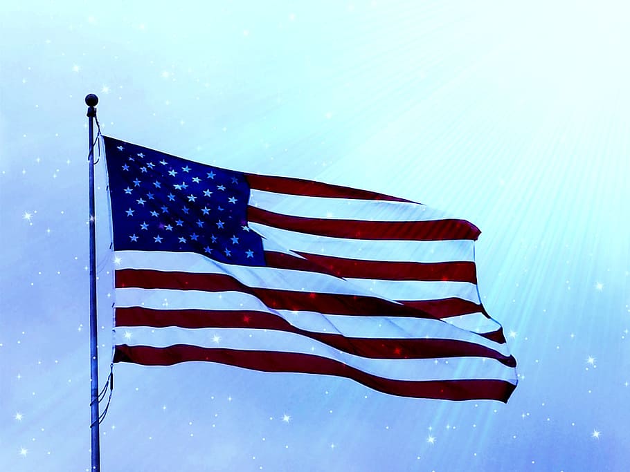 US flag pole, american flag, usa flag, symbol, national, red
