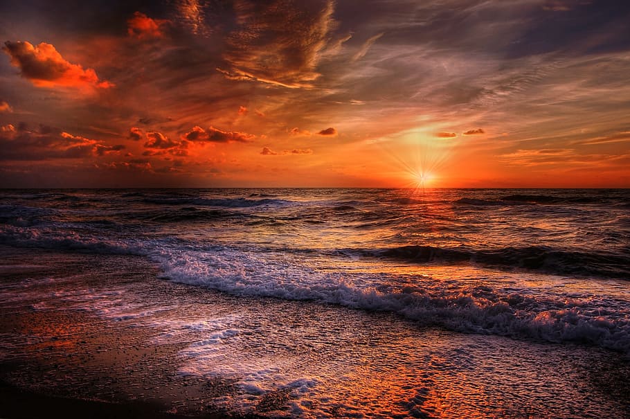 photo of seashore during golden hour, beach, scenery, dusk HD wallpaper