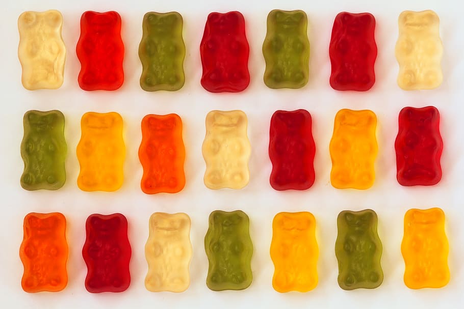 pile of gummy bears, sweets, food, candy, snack, dessert, colorful HD wallpaper