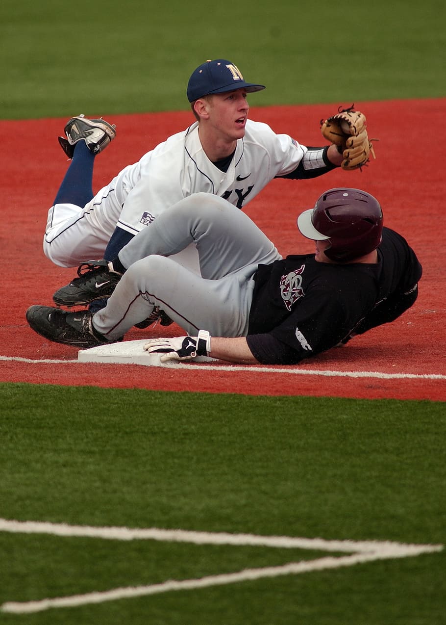 baseball, third base, tag, steal, attempt, slide, play, infield HD wallpaper