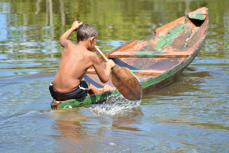 Boy, Canoe, rio, shirtless, leisure activity, one man only HD wallpaper