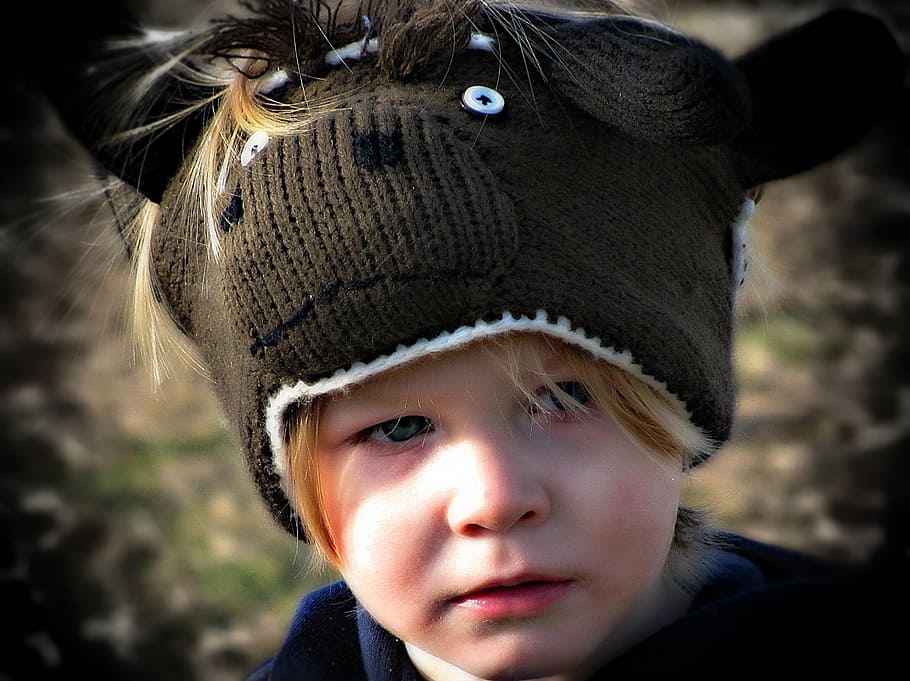 girl wearing knit hat, boy, face, portrait, head, young, child HD wallpaper