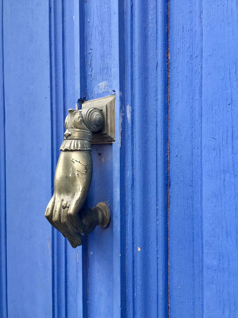 Door Knob, Input, Decorative, blue, front door, house entrance HD wallpaper