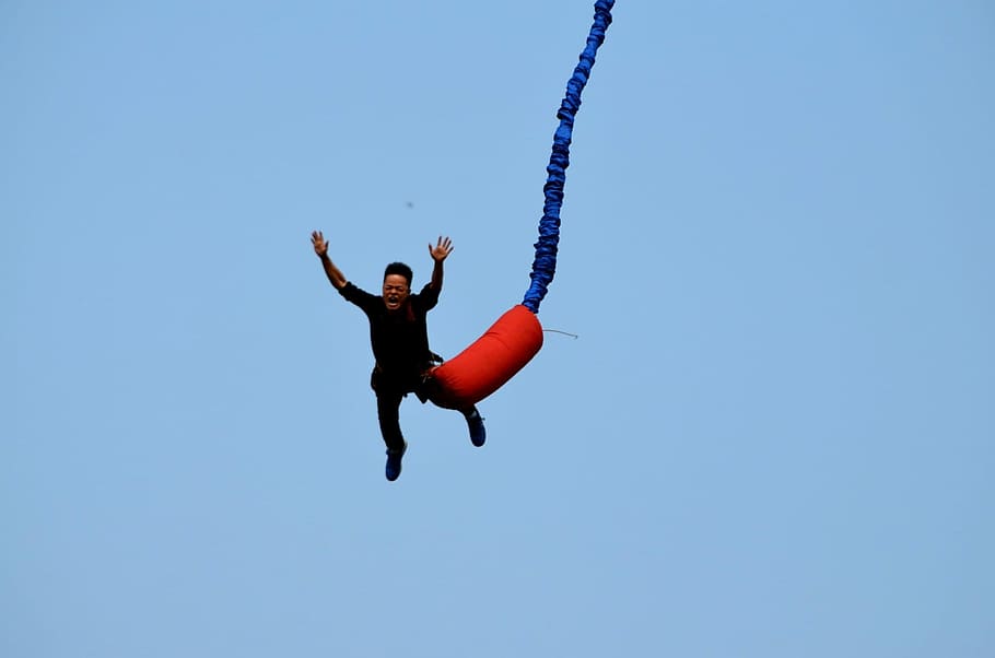 person doing bungee jump activity, Sports, Bungee Jumping, danger