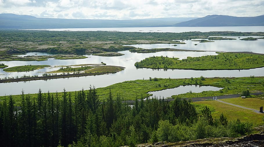 Flat, Lake, Landscape, Water, pingvellir, lake district, iceland HD wallpaper