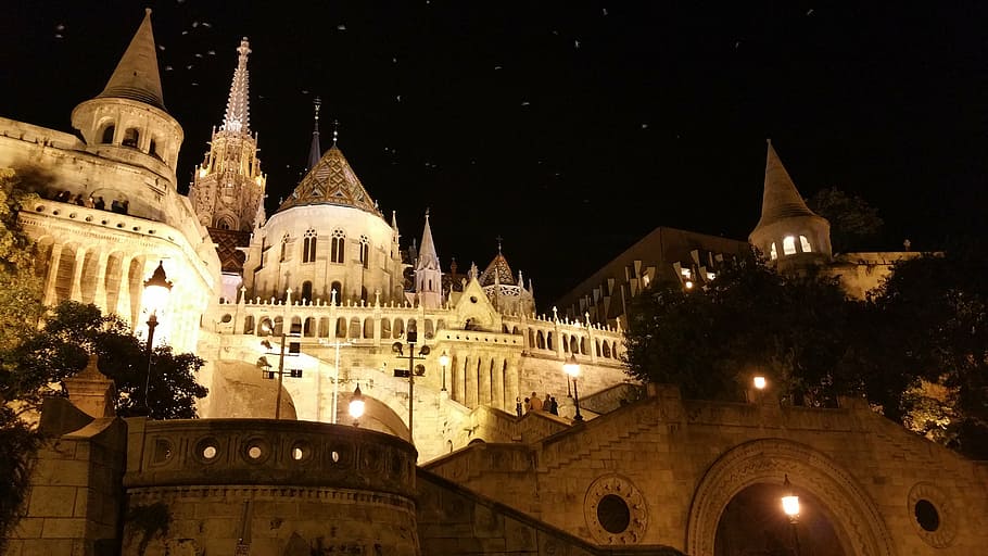 fisherman, bastion, hungary, architecture, night, building exterior HD wallpaper