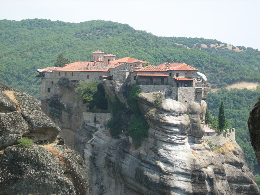 meteora, monastery, rocks, greece, architecture, built structure HD wallpaper