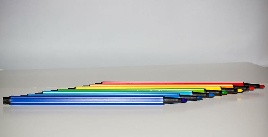 felt tip pens, color, rainbow, multi colored, indoors, variation HD wallpaper