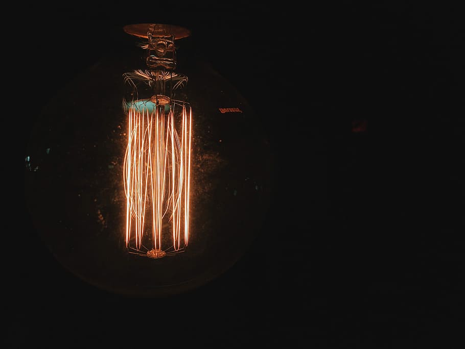 LED bulb light, black background, orange, yellow, gold, lines HD wallpaper