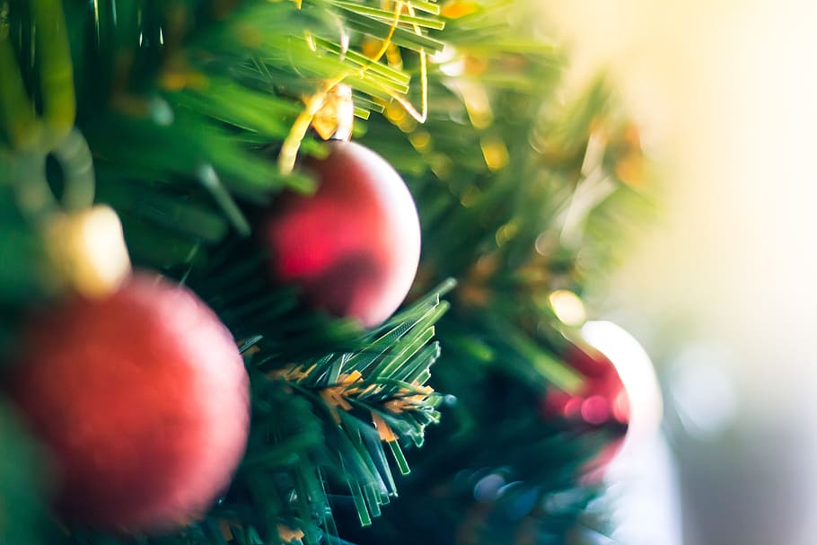 red ornament, christmas, tree, ornaments, decorations, festive HD wallpaper
