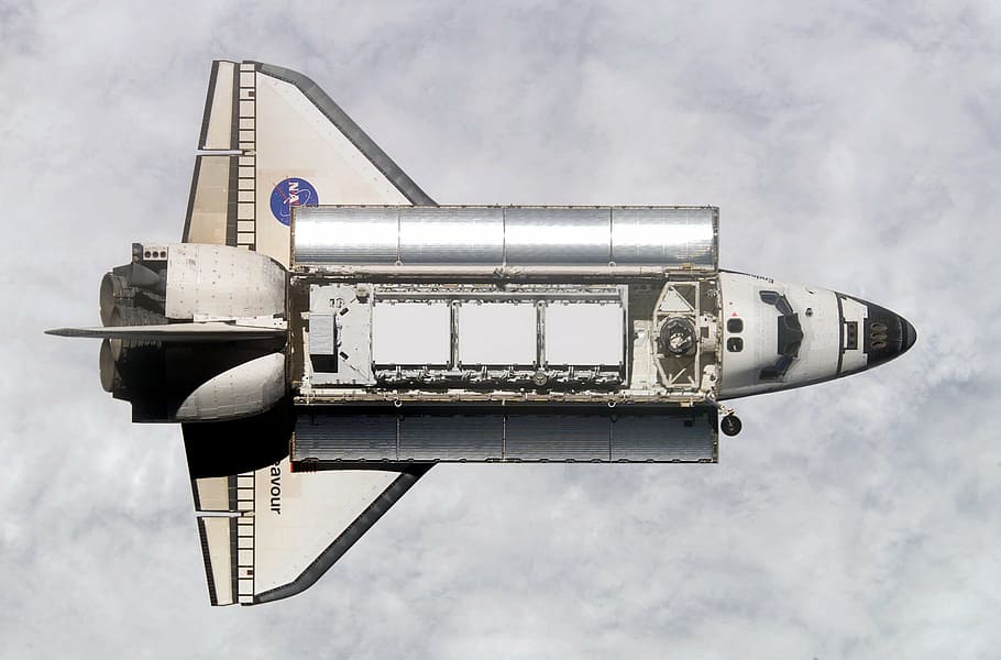 white and black space shuttle photo, endeavour, above, iss, international space station