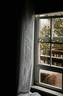 water dew on clear glass sliding window during daytime, glass window viewing rain outside HD wallpaper