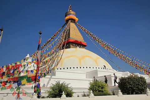 white dome building under blue sky, nepal, boudhanath, stupa HD wallpaper
