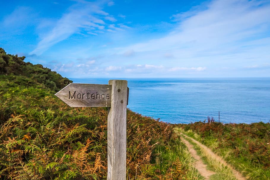 coast, directional board, path, ocean, england, sky, sea, scenics - nature HD wallpaper