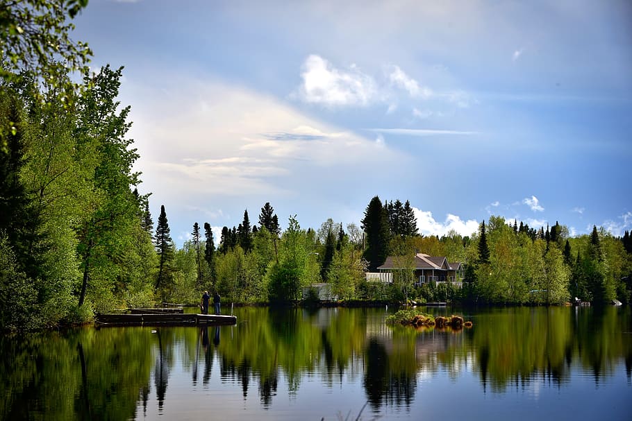 Landscape, Nature, Lake, Trees, reflections, summer, clouds HD wallpaper