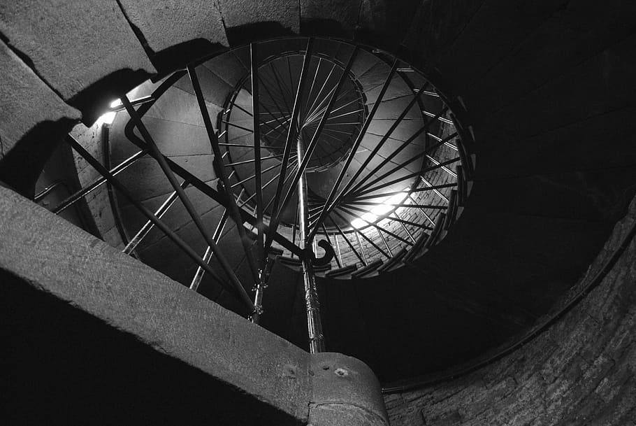Black And White, White, Ladder, Diagonal, interior, room, spiral HD wallpaper