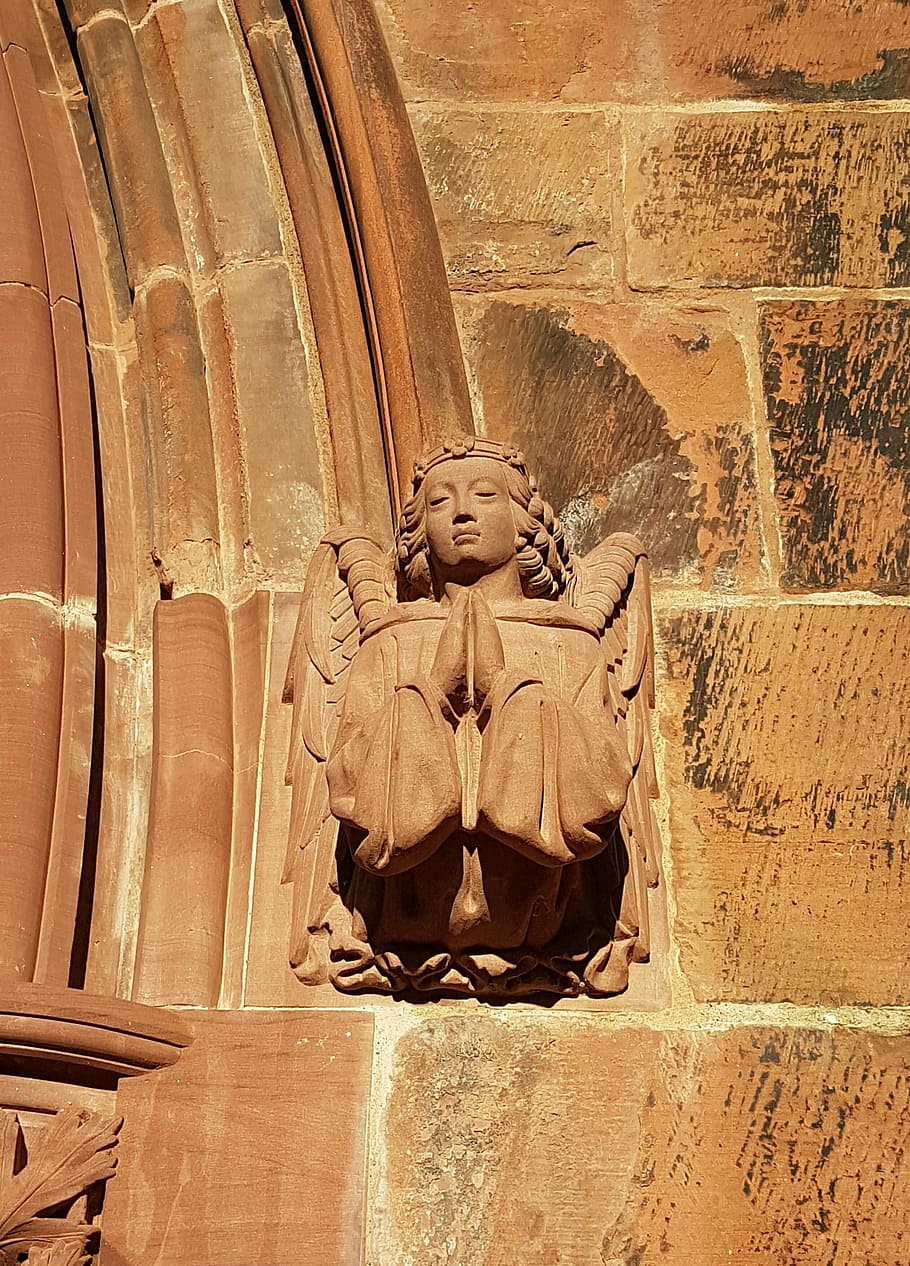 stone carving, ecclesiastical, angel, prayer, architecture HD wallpaper