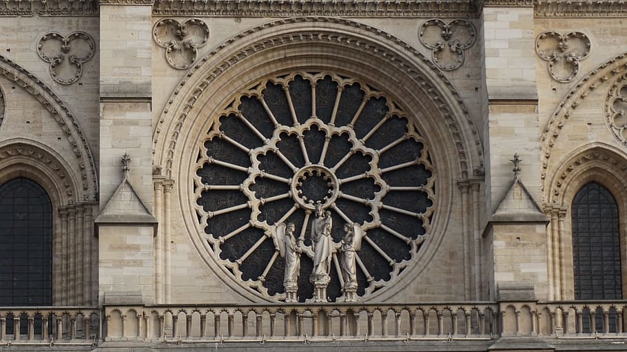 Notre Dame de Paris, Rosette, Architecture, sculpture, ornaments, HD wallpaper