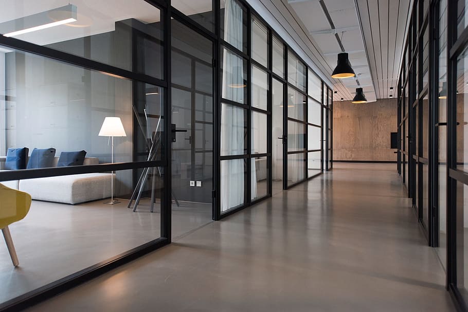 hallway between glass-panel doors, interior view of hous, corridor, HD wallpaper